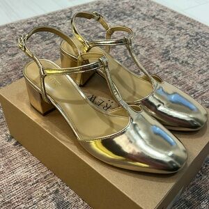 J. Crew Gold T-Strap Heels